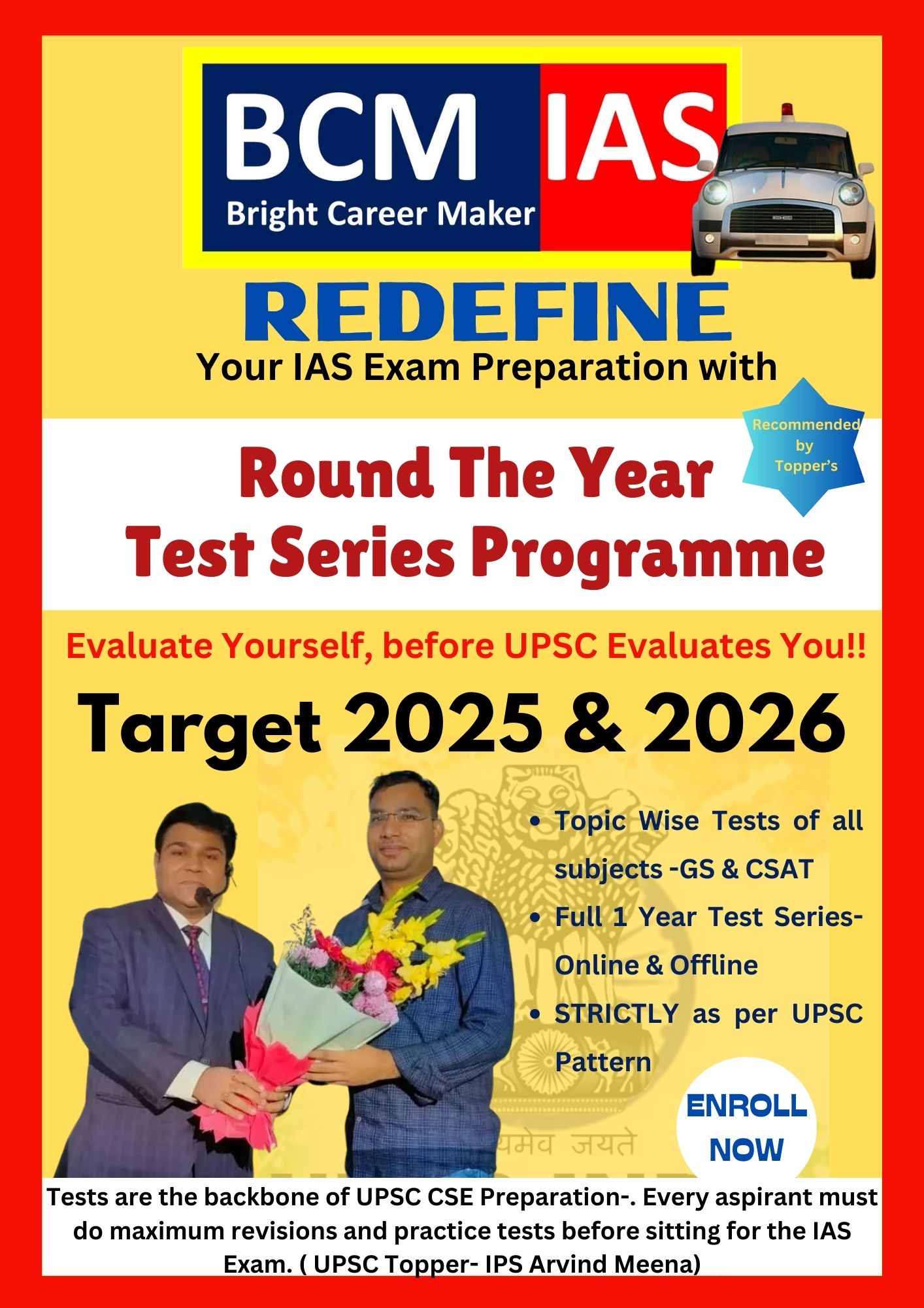 Round The Year Test Series Programme-52 Tests for GS & CSAT - offered by Bright IAS Career Maker Faridabad
